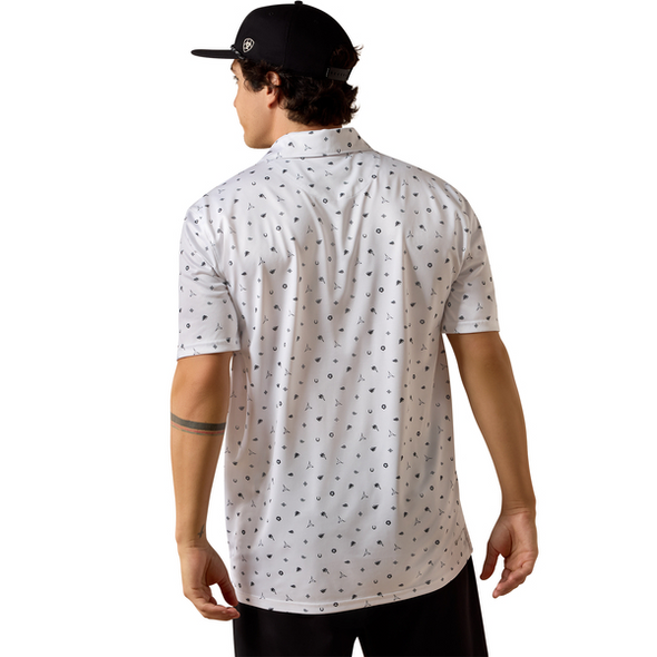 ARIAT WHITE WESTERN TOSS PRINT - MENS POLO  - 10073470
