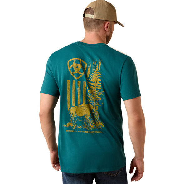 ARIAT BISON WANDER FLAG TEAL - MENS TEE  - 10073412