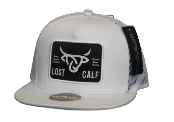 LOST CALF BLACK 3D LOGO PATCH WHITE - HATS CAP  - FLAT PLATE WHITE