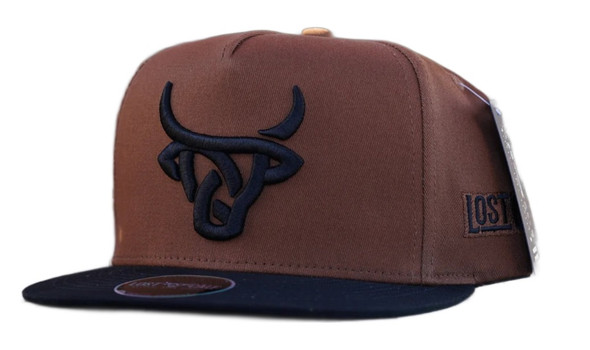 LOST CALF BROWN TAN LOGO - HATS CAP  - BROWN SWISS FLAT