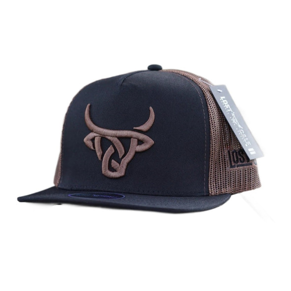 LOST CALF BLACK BROWN 3D STITCH LOGO - HATS CAP  - HECK FLAT
