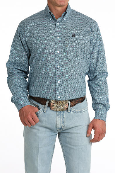 CINCH BLUE GEOMETRIC PRINT - MENS SHIRT  - MTW1106084