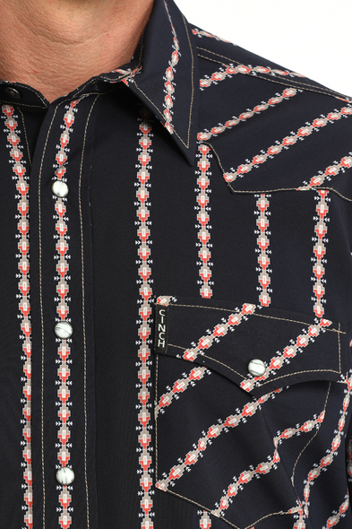 CINCH NAVY WESTERN MODERN PRINT - MENS SHIRT  - MTW1303105
