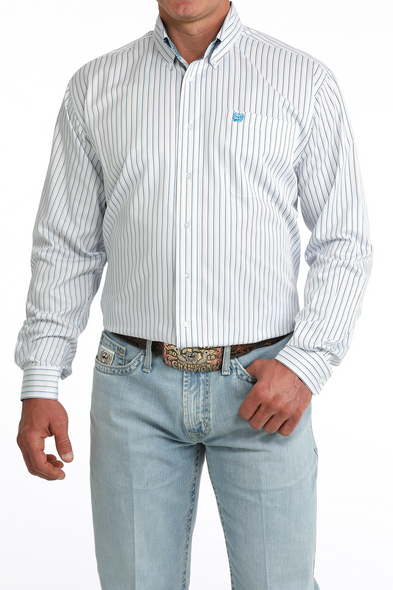 CINCH TWILL WHITE STRIPED PRINT - MENS SHIRT  - MTW1106085