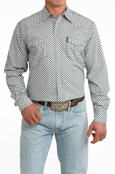CINCH WHITE GEOMETRIC MODERN PRINT - MENS SHIRT  - MTW1303106