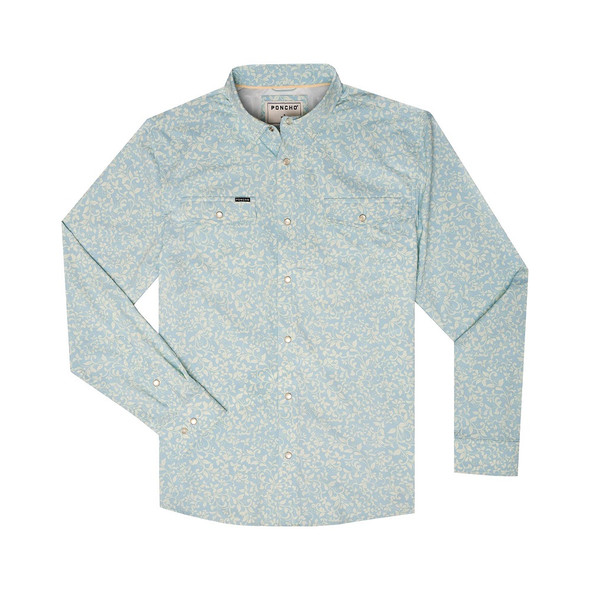 PONCHO  BLUE WESTERN FLOWER PRINT - MENS SHIRT  - THE BUCKHORN