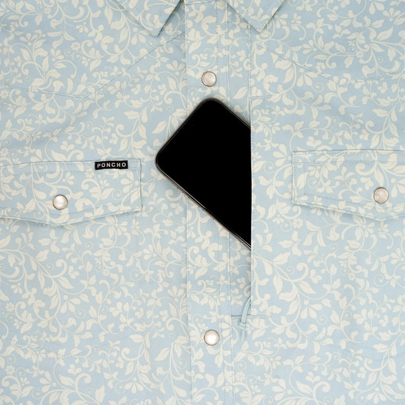 PONCHO  BLUE WESTERN FLOWER PRINT - MENS SHIRT  - THE BUCKHORN