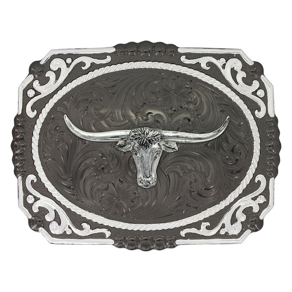 MONTANA SILVERSMITHS GUNMETAL FILIGREE LONGHORN - ACC BUCKLE  - 25815SB-767M