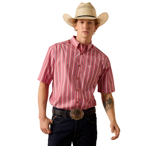 ARIAT PRO BOBBY HIBISCUS RED STRIPE - MENS SHIRT  - 10073604