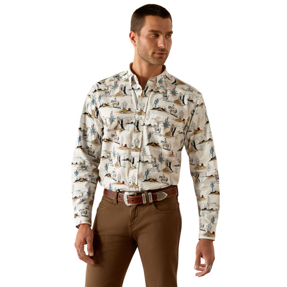 ARIAT GUNDER CLASSIC OFF WHITE PRINT - MENS SHIRT  - 10054644