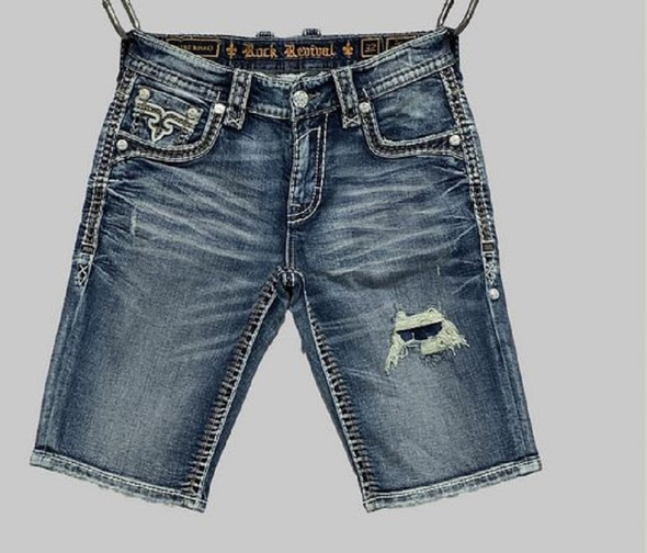 ROCK REVIVAL ZAYN H202 MID WASH SHORTS - MEN SHORTS   - RP5785H202