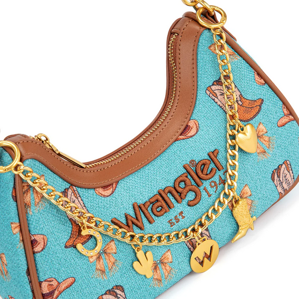 WRANGLER BRAIDED HANDLE TURQUOISE PRINT - LADIES PURSES  - WG524-8182TQ