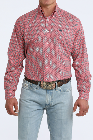 CINCH PINK GEOMETRIC PRINT - MENS SHIRT  - MTW1106100