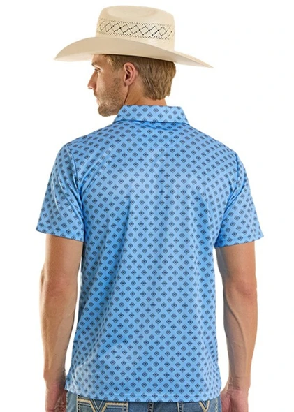 ROCK & ROLL MINI AZTEC GEO BLUE - MENS POLO  - BM51T08710