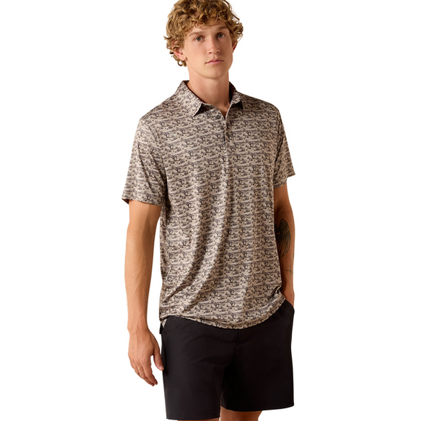 ARIAT OFF WHITE DESERT FITTED PRINT - MENS POLO  - 10071651