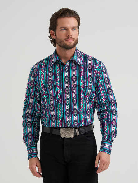 WRANGLER CHECOTAH PRINT TURQUOISE - MENS SHIRT  - 112381992