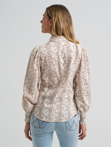 WRANGLER SMOCKED SLEEVE WHITE FLORAL - LADIES SHIRT  - 112382517