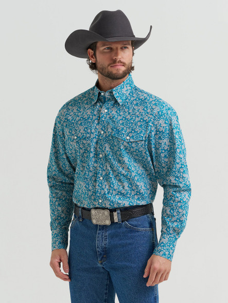 WRANGLER GEORGE STRAIT TEAL FLORAL - MENS SHIRT  - 112381969