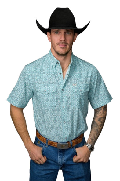 FERREL THE PIERCE BLUE GEO PRINT - MENS SHIRT  - FPS1026112