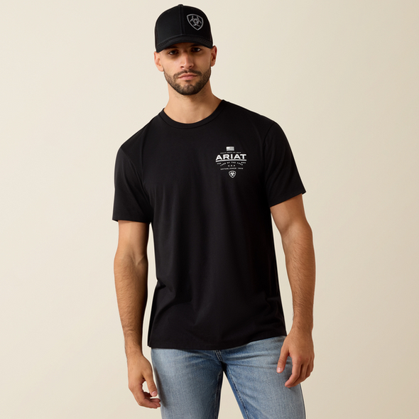 ARIAT LOCKUP FLAG PAINTED BLACK - MENS TEE  - 10080247