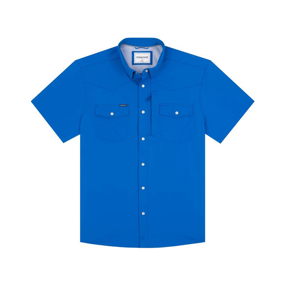 PONCHO  ROYAL BLUE PERFORMANCE NYLON - MENS SHIRT WESTERN SNAPS - THE GRANDSTAND