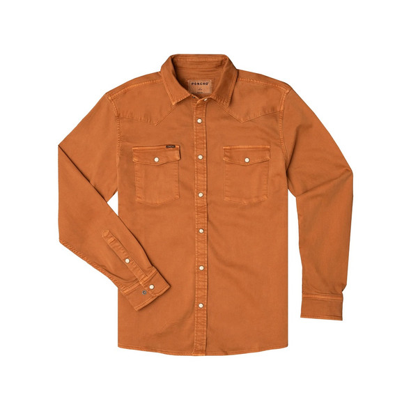 PONCHO  BURNT ORANGE PERFORMANCE DENIM - MENS SHIRT WESTERN SNAPS - THE DARREL