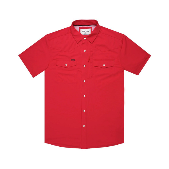 PONCHO  RED PERFORMANCE NYLON SNAP - MENS SHIRT WESTERN SNAPS - THE PLAY ACTION