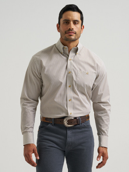 WRANGLER RELAXED FIT BROWN PRINT - MENS SHIRT  - 112381623