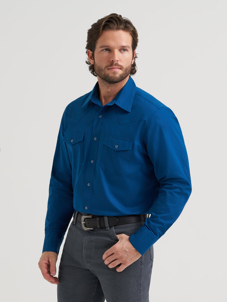 WRANGLER BROADCLOTH SOLID BLUE SNAP - MENS SHIRT  - 112382004