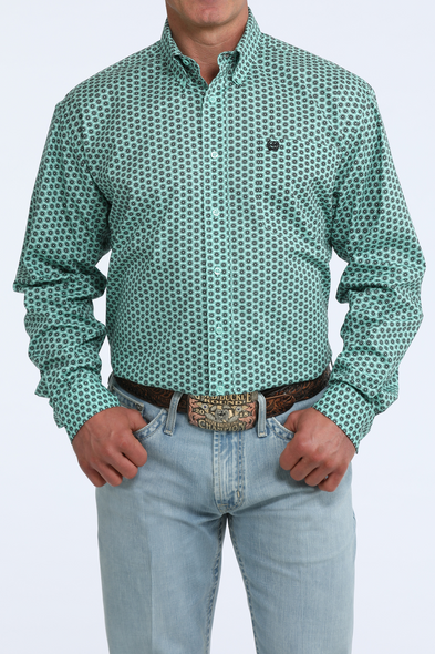 CINCH TEAL FLORAL GEO PRINT - MENS SHIRT  - MTW1106116