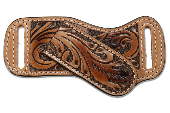 3-D BELT HAND TOOLED FEATHER TAN SHEATH - ACC KNIVE SHEATH  - D8403008