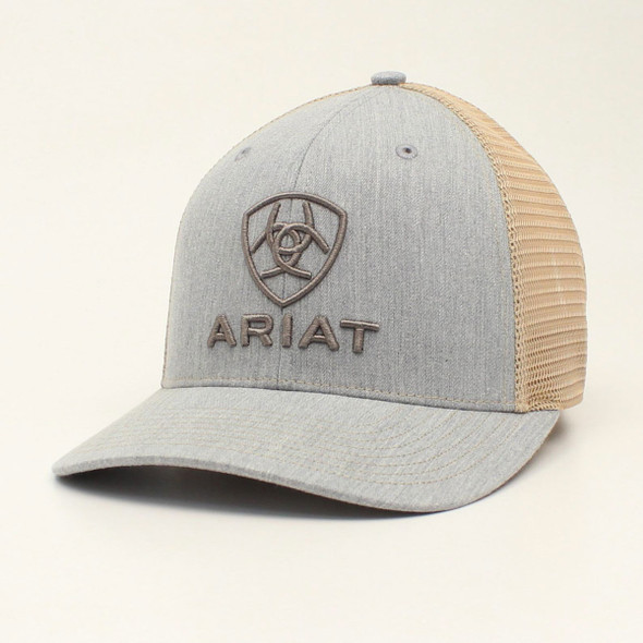 ARIAT GREY EMBROIDERED TAN MESH - HATS CAP  - A300012008