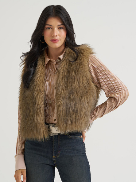 WRANGLER LAINEY WILSON FUR BROWN VEST - LADIES VESTS  - 112382832