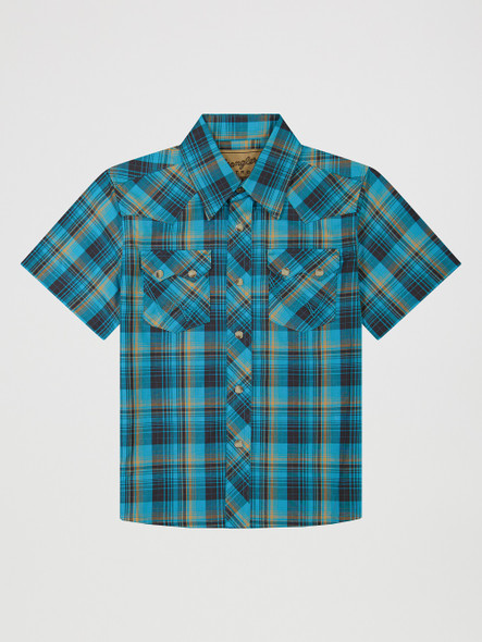 WRANGLER RETRO TEAL PLAID PRINT - KIDS BOYS SHIRT - 112381881