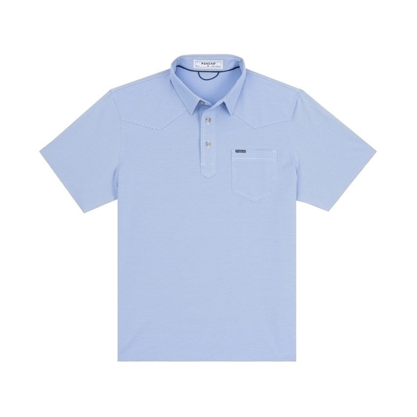 PONCHO  BLUE AND WHITE STRIPE - MENS POLO  - THE HAULOVER INLET