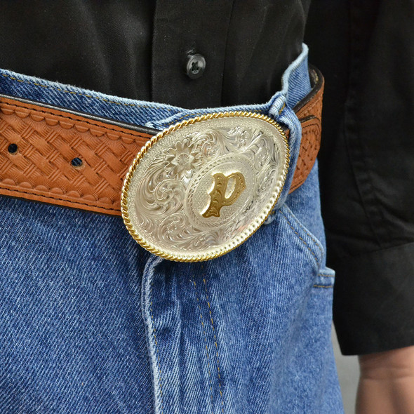 MONTANA SILVERSMITHS INITIAL P SILVER  TWO TONED - ACC BUCKLE  - 700P