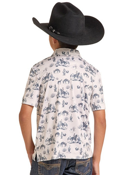 ROCK & ROLL NATURAL HORSE PRINT POLO - KIDS BOYS POLO - BB51T09607