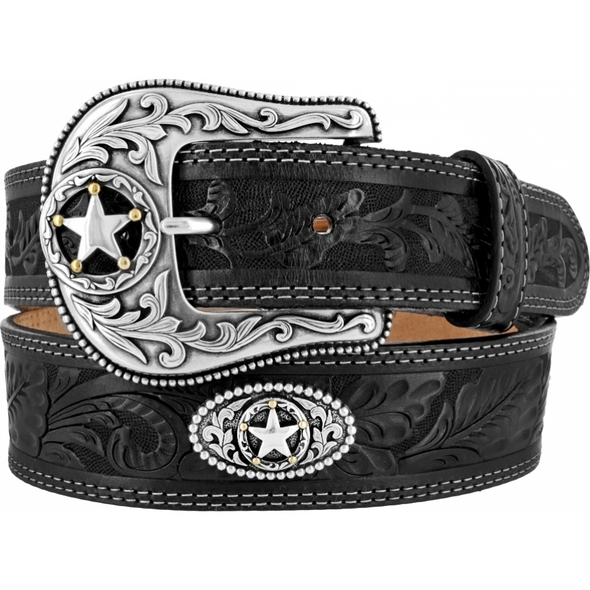 JUSTIN  5 TEXAS STAR TOOLED BLACK - ACCESSORIES BELT MEN - C12423