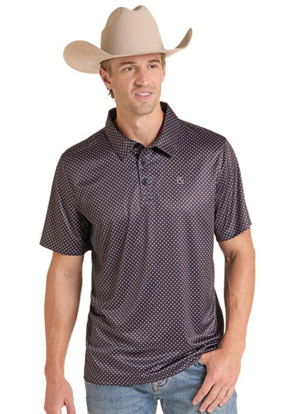 ROCK & ROLL BLACK GEOMETRIC PRINT POLO - MENS POLO  - TM51T09582