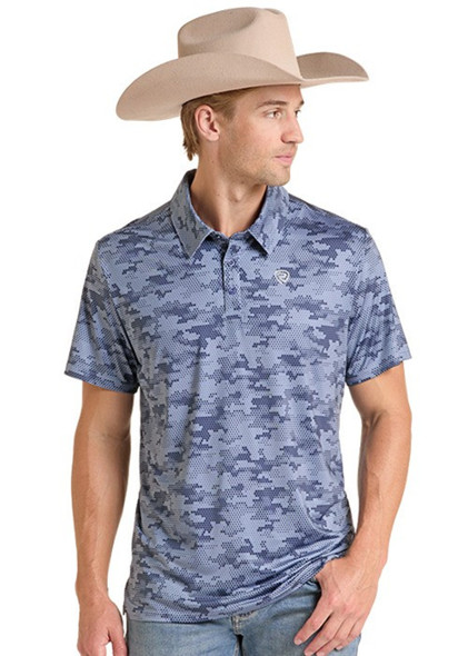 ROCK & ROLL TECHNO CAMO BLUE PRINT - MENS POLO  - BM51T09604