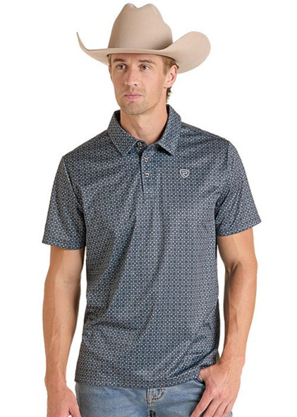 ROCK & ROLL BLACK MEDALLION PRINT - MENS POLO  - BM51T09596