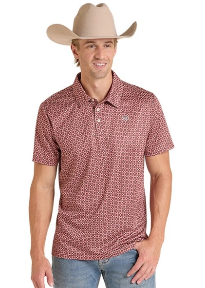 ROCK & ROLL MAROON MEDALLION PRINT - MENS POLO  - BM51T09597