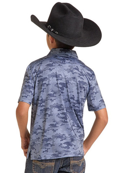 ROCK & ROLL BLUE TECHNO CAMO PRINT - KIDS BOYS POLO - BB51T09604