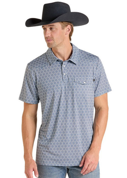 ROCK & ROLL MEDALLION VENTED BABY BLUE - MENS POLO  - BM51T09595