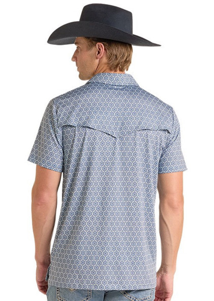 ROCK & ROLL MEDALLION VENTED BABY BLUE - MENS POLO  - BM51T09595