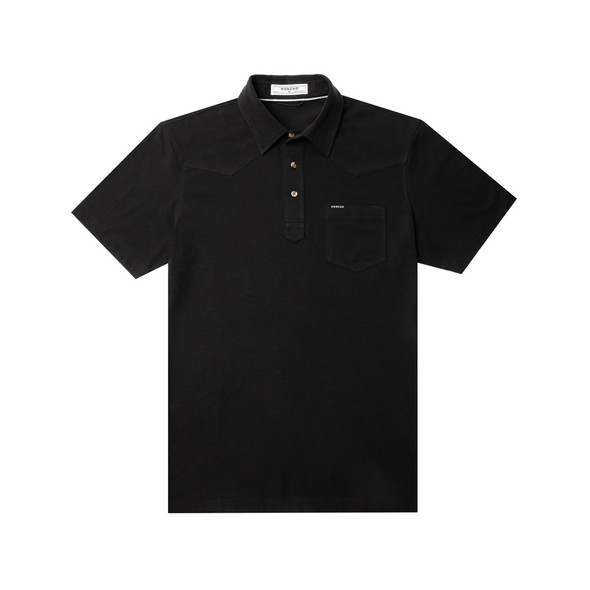 PONCHO  SOFT PIMA COTTON BLACK POLO - MENS POLO  - THE PERMIAN