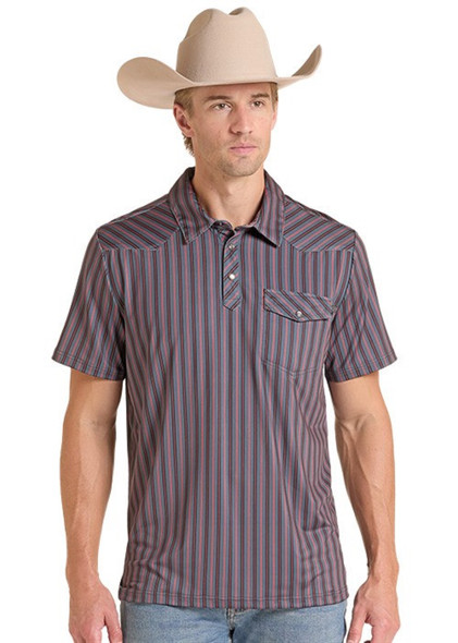 ROCK & ROLL CHARCOAL STRIPED VENTED - MENS POLO  - BM51T09591