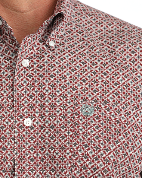 CINCH GEOMETRIC BURGUNDY PRINT - MENS SHIRT  - MTW1106140