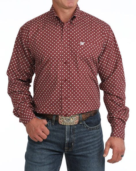 CINCH BURGUNDY GEOMETRIC PRINT - MENS SHIRT  - MTW1106141