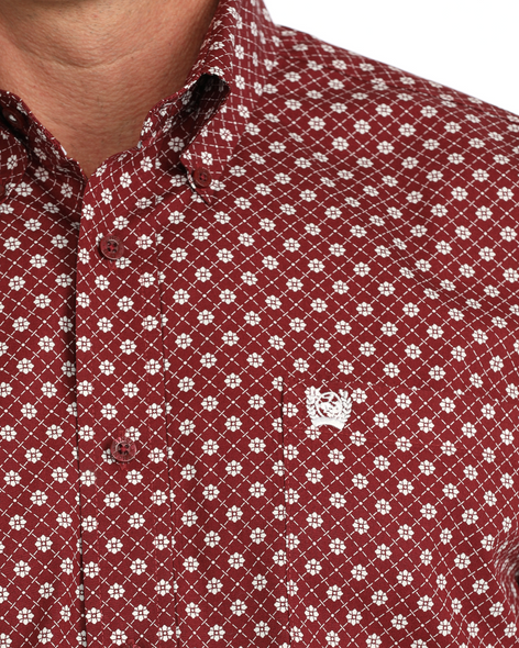 CINCH BURGUNDY GEOMETRIC PRINT - MENS SHIRT  - MTW1106141